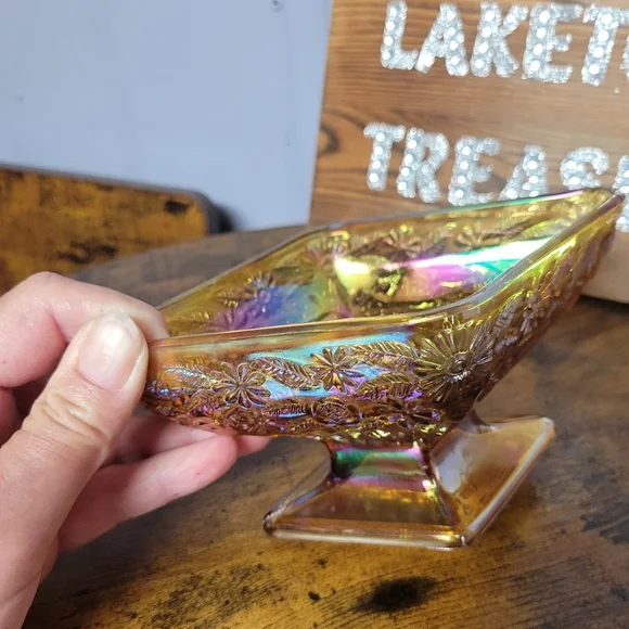 Vintage Indiana Amber carnival glass candy dish - Picture 3 of 8